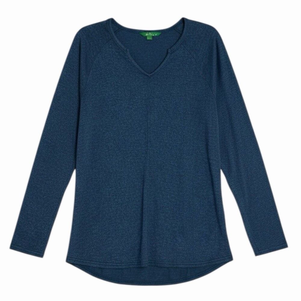 Dip Sweater Notch Neck Tunic Top Blouse Shirt Teal Blue M